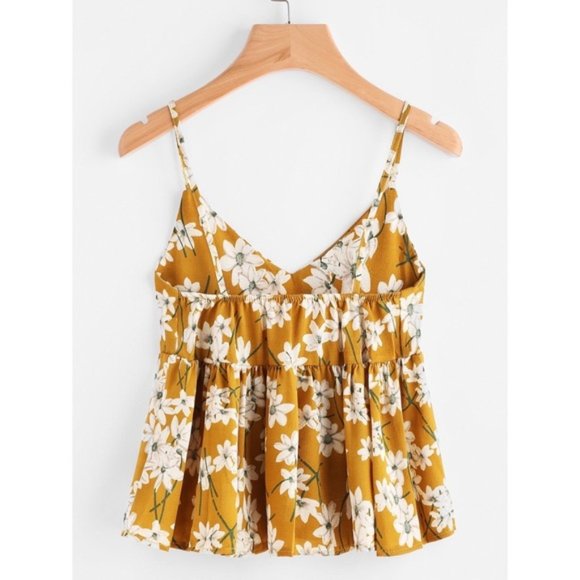 💛Yellow Floral Babydoll Top - Picture 7 of 8